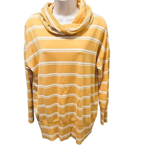 Garnet Hill Cowl Neck Knit Tunic Yellow Stripe Tencel Womens Small EUC - Picture 2 of 8